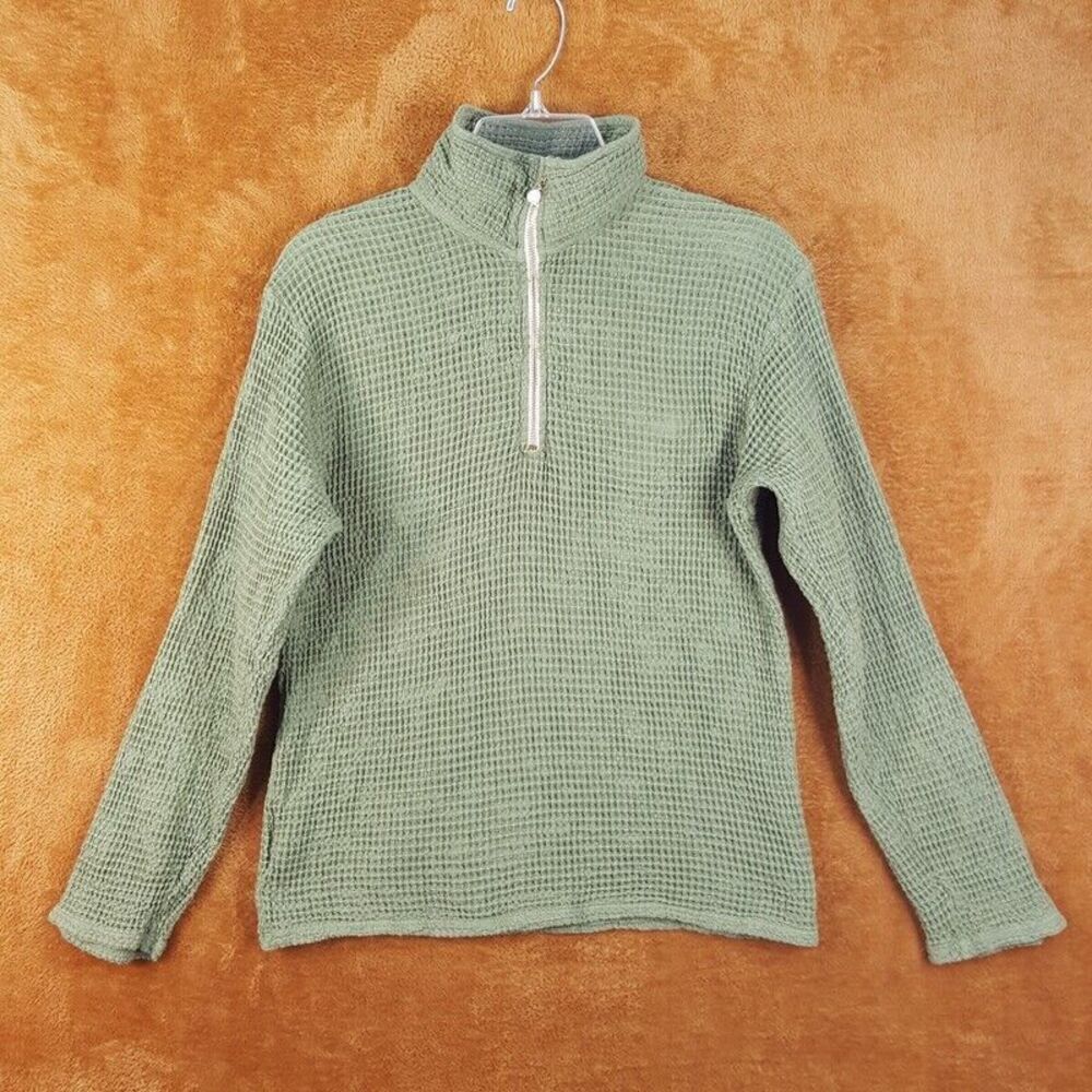 DONNI Womens Sweatshirt XS Green 1/4 Zip Pullover Waffle Knit Stretch Pearl Pull